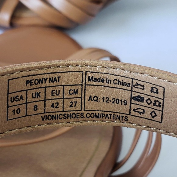 Vionic Peony Nat Tan Leather Ankle Strap Woven Heeled Sandals Women Size 10 US - Picture 9 of 15